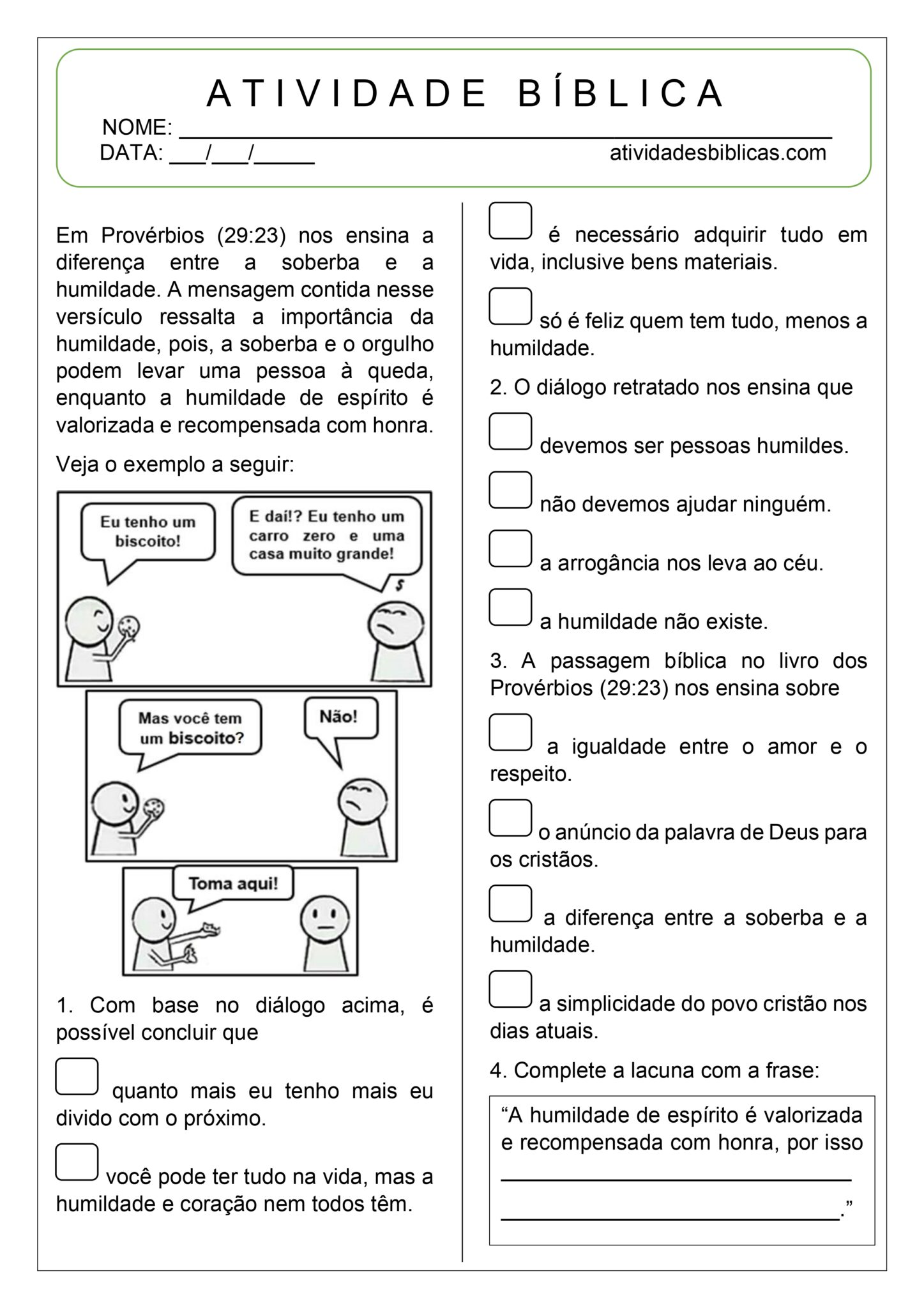 Atividades Sobre Humildade Para Imprimir Atividades B Blicas