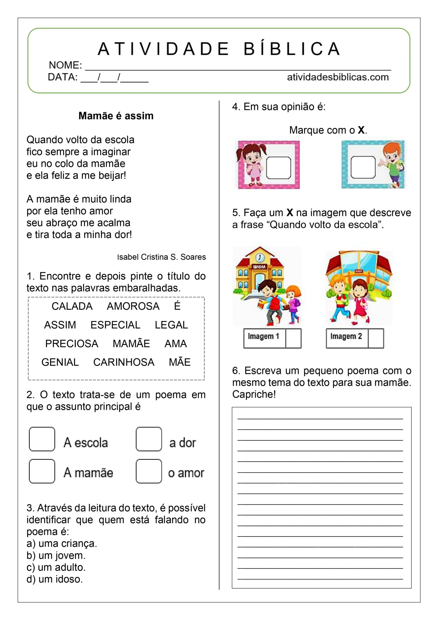 Atividades Bíblicas sobre o Dia das Mães para imprimir - Atividades ...