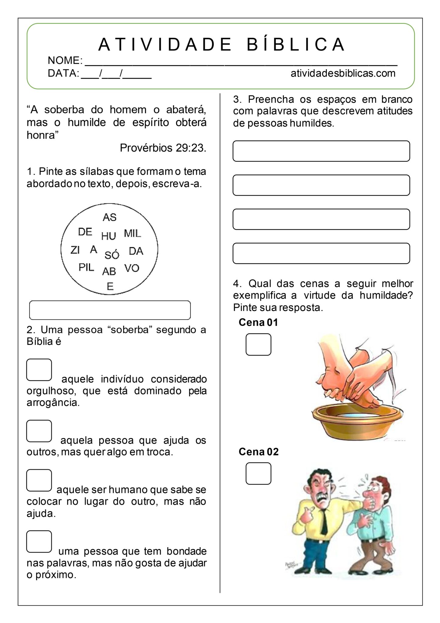 Atividades sobre Humildade para Imprimir - Atividades Bíblicas