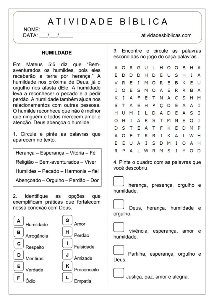 Atividades Sobre Humildade Para Imprimir - Atividades Bíblicas