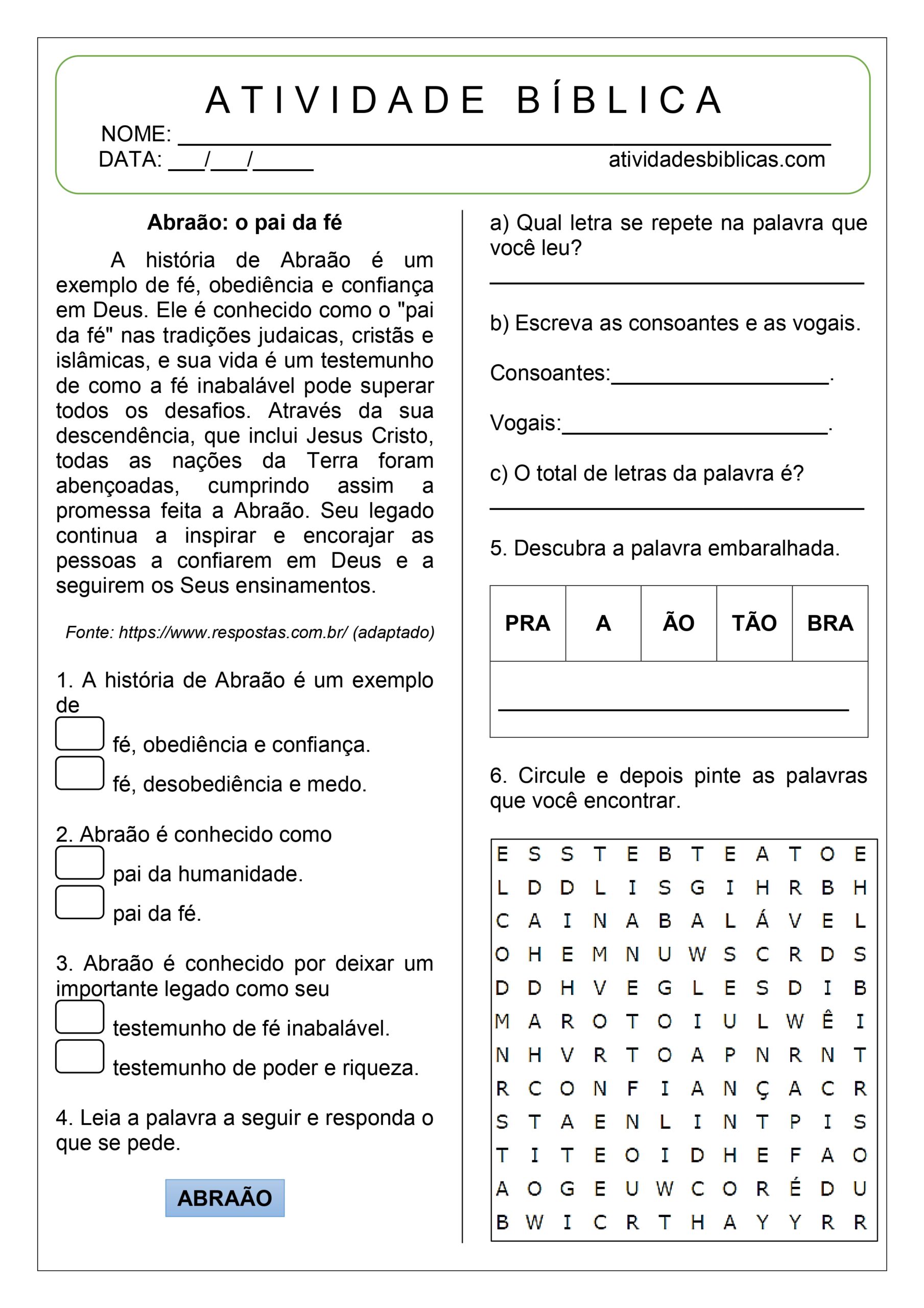 atividade sobre Abraão