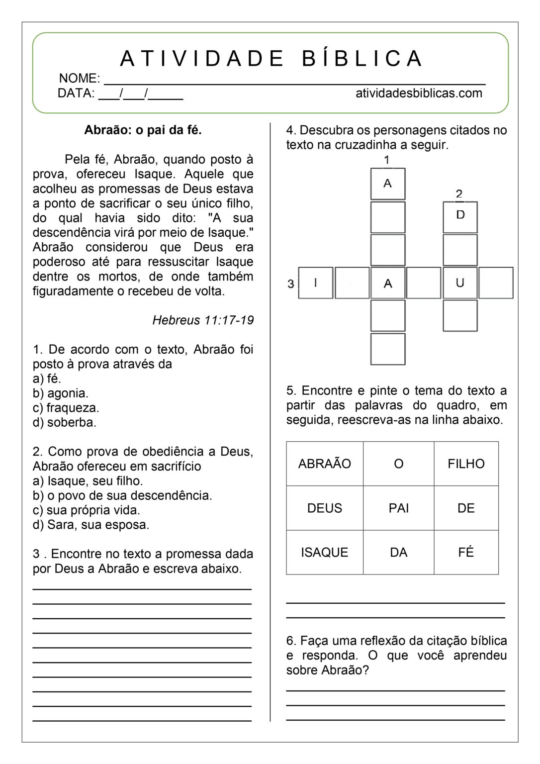 Atividades Sobre Abraão Para Imprimir - Atividades Bíblicas