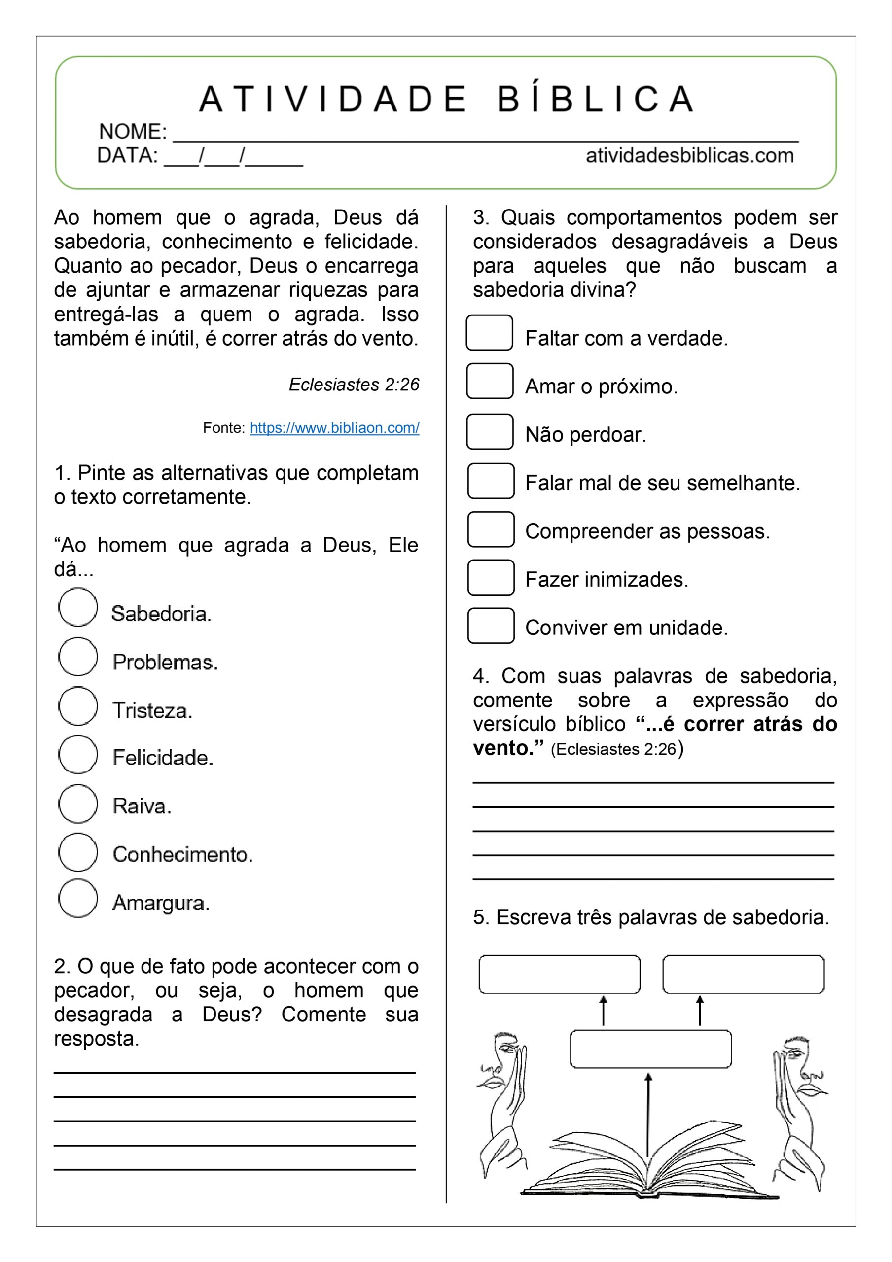 Atividade sobre a Sabedoria