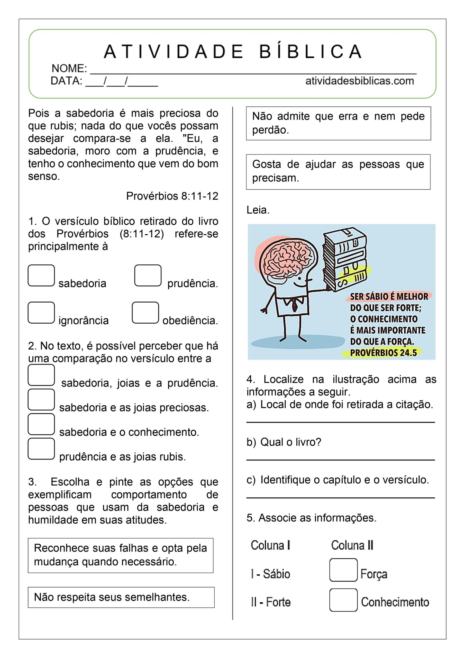 Atividade sobre a Sabedoria