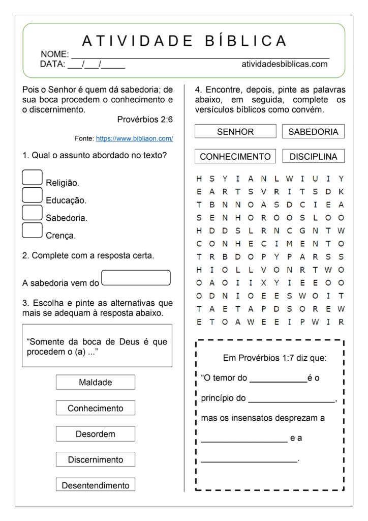 5 Atividades Sobre A Sabedoria Para Imprimir - Atividades Bíblicas