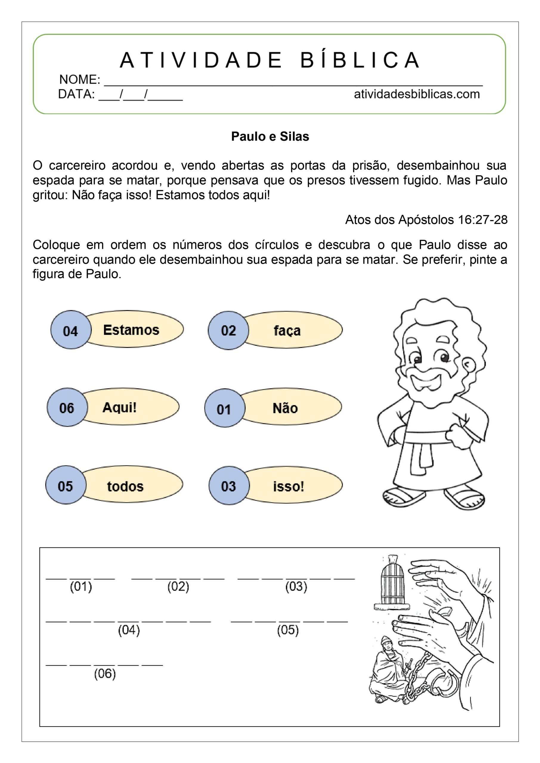 atividades sobre Paulo e Silas