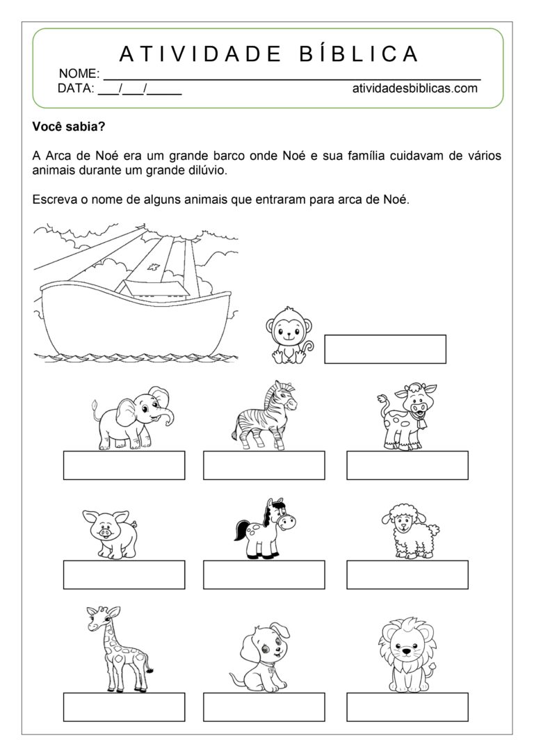 Atividades sobre a Arca de Noé para imprimir - Atividades Bíblicas