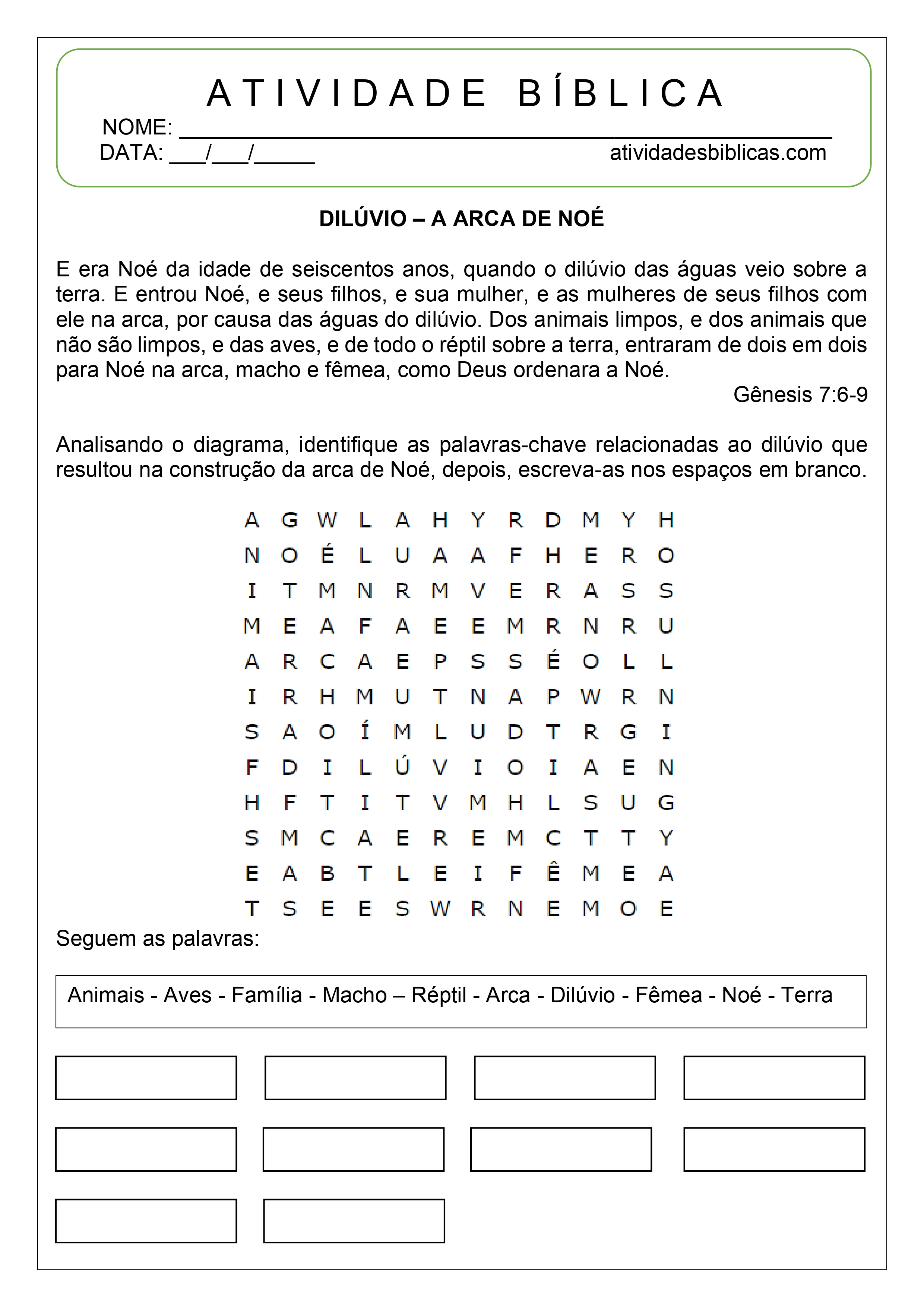 Atividade sobre arca de Noé