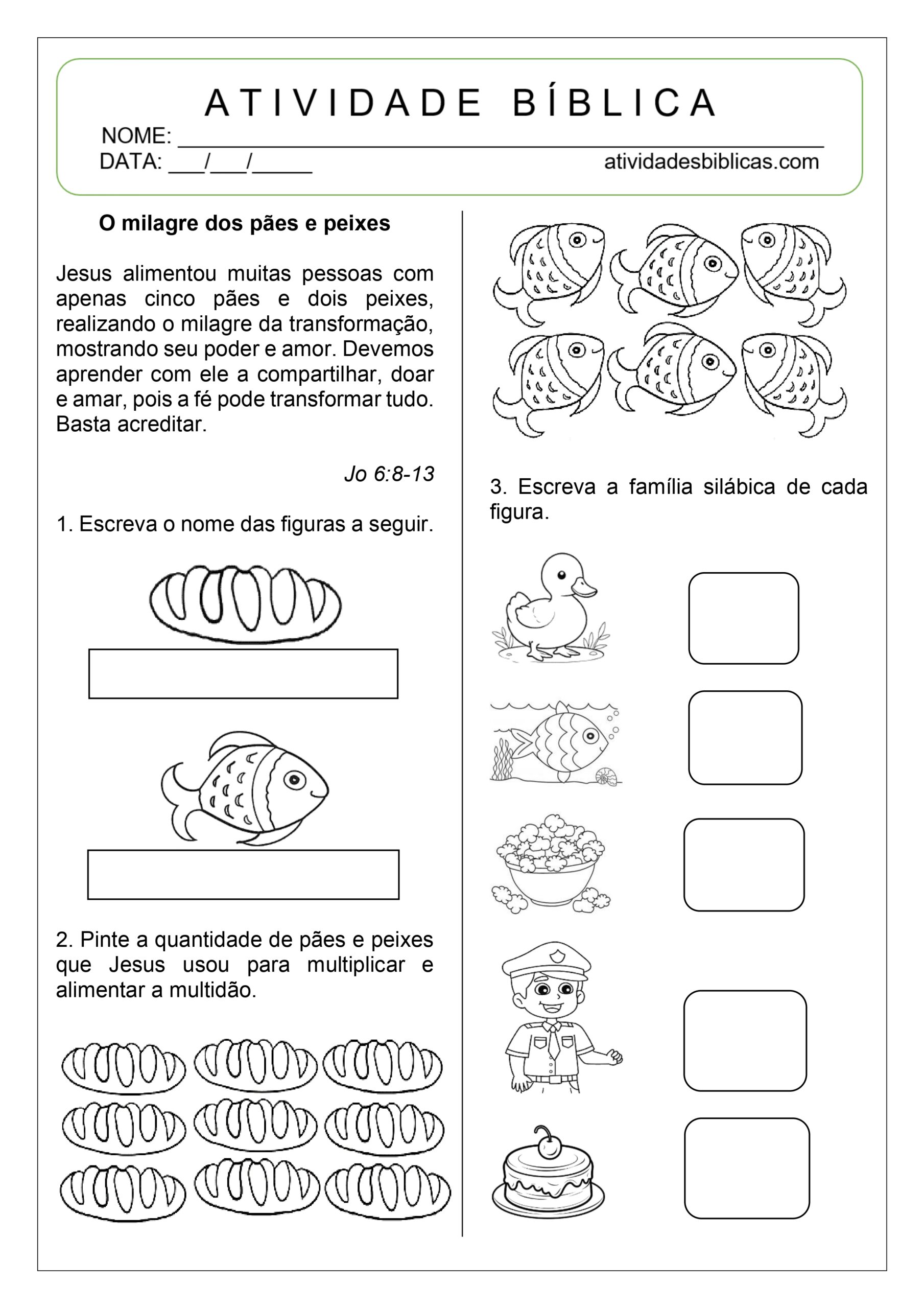 Atividades sobre a multiplicação dos pães e peixes