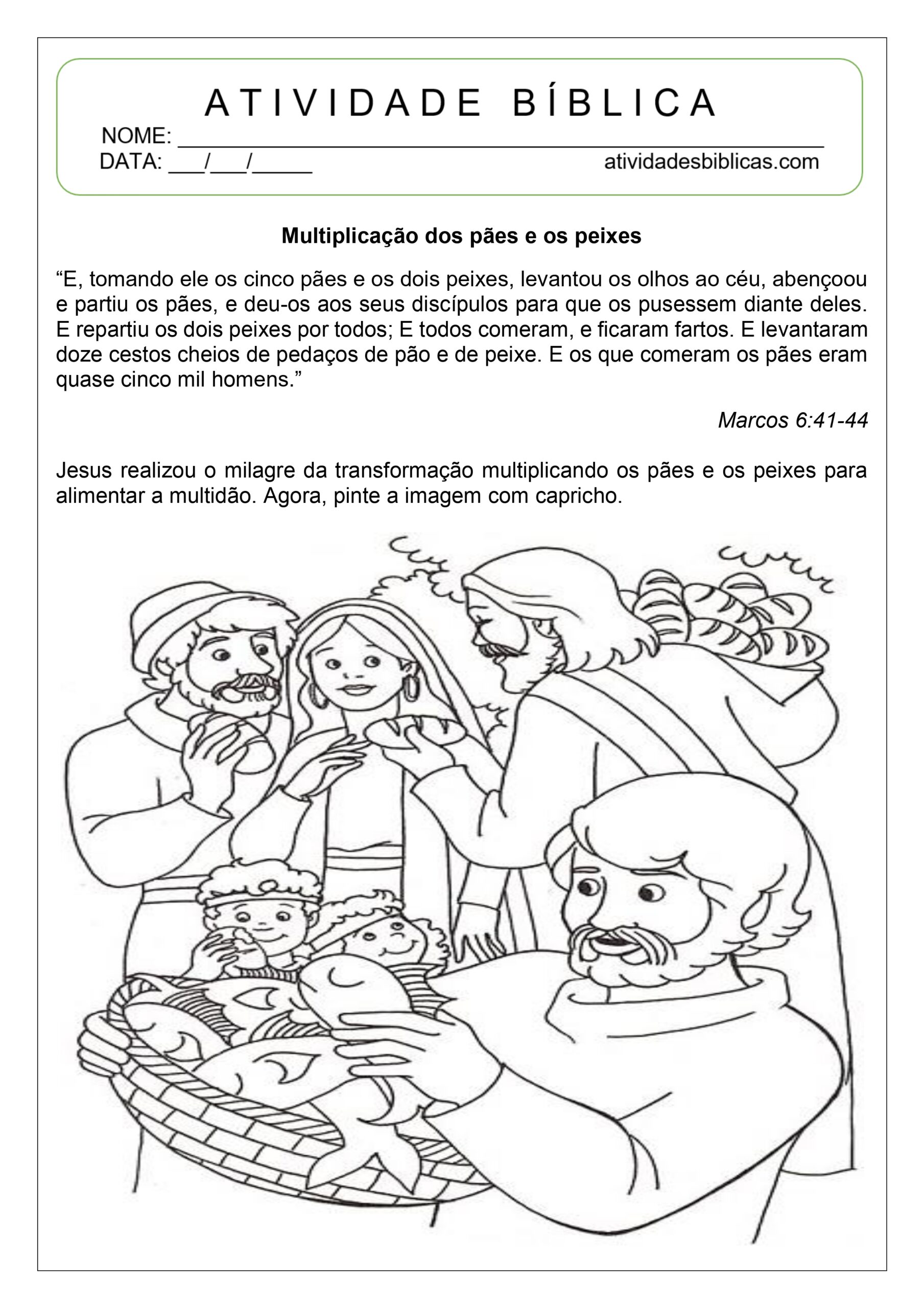 Atividades sobre a multiplicação dos pães e peixes