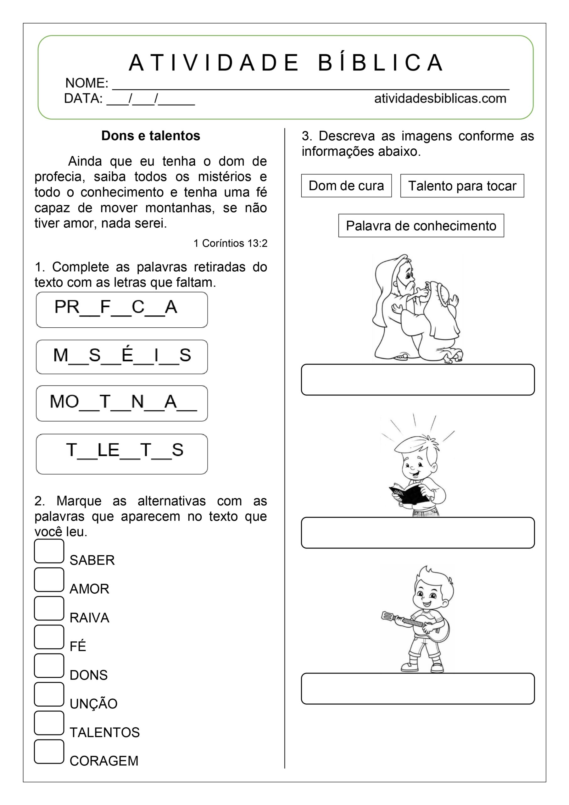 Atividade sobre dons e talentos 